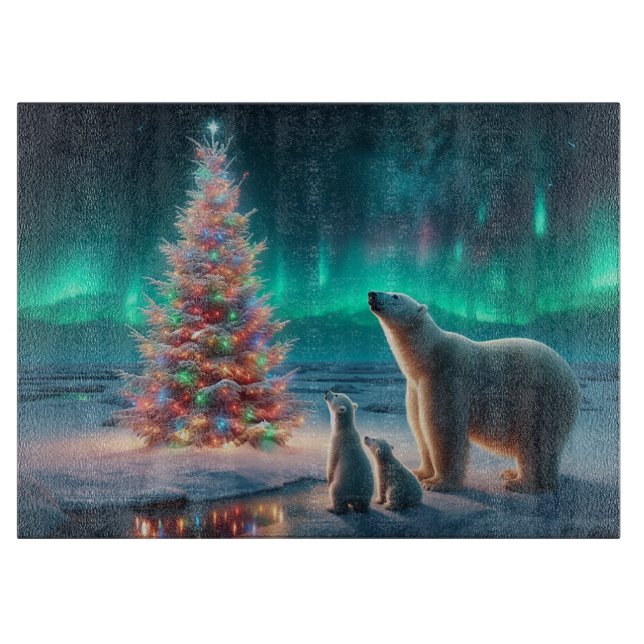 Planche À Découper Ours Polaire Maman Cubs Arbre de Noël Aurora Borea (Devant)