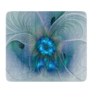 Planche À Découper Ovations debout, fractale abstraite bleu turquoise