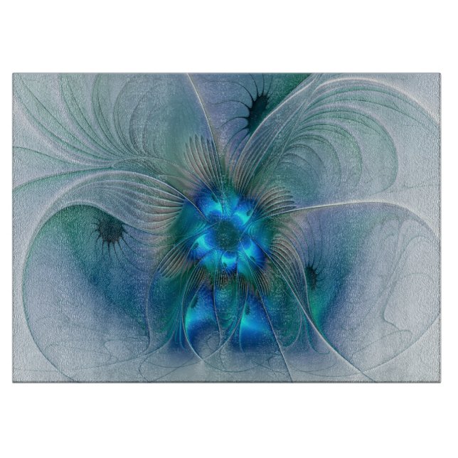Planche À Découper Ovations debout, fractale abstraite bleu turquoise (Devant)