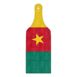 Planche À Découper Pagaie à découper en verre avec drapeau Cameroun