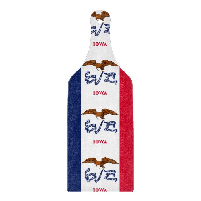Planche À Découper Pagaie à découper en verre avec drapeau Iowa (Devant)