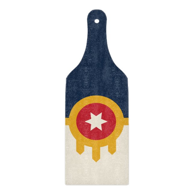 Planche À Découper Pagaie à découper en verre avec le drapeau Tulsa,  (Devant)