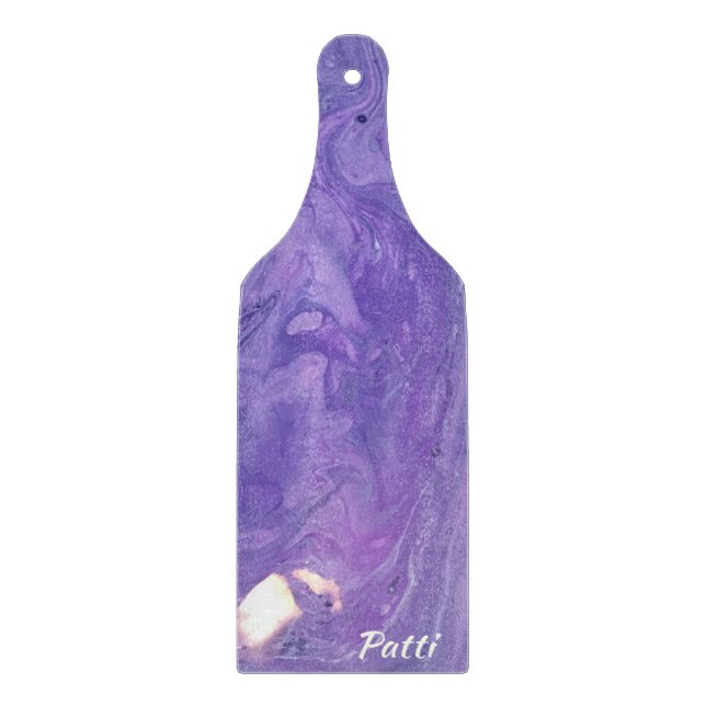 Planche À Découper Pagaie Abstraite en verre blanc violet (Devant)