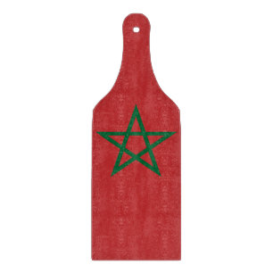 Planche À Découper Pagaie en verre avec drapeau du Maroc