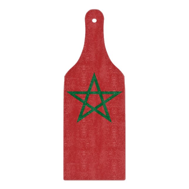 Planche À Découper Pagaie en verre avec drapeau du Maroc (Devant)