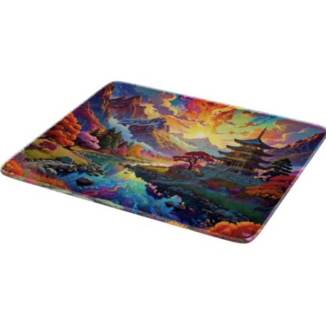 Planche À Découper Pagode et paysage coloré  (Vibrant Pagoda  Fantasy Landscape glass cutting board tempered glass five different sizes.
)