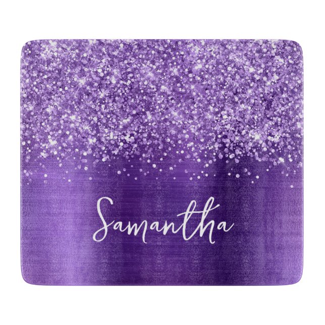 Planche À Découper Paillettes Améthyste Glam Nom (Devant)