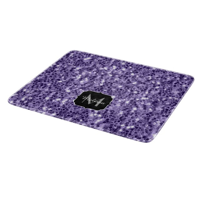 Planche À Découper Paillettes violet ultra violet monogramme (Coin)