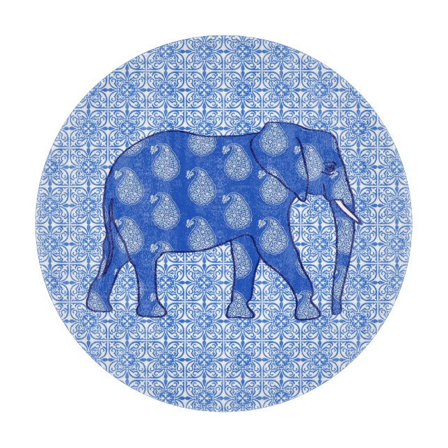 Planche À Découper Paisley éléphant - bleu cobalt et blanc (Devant)