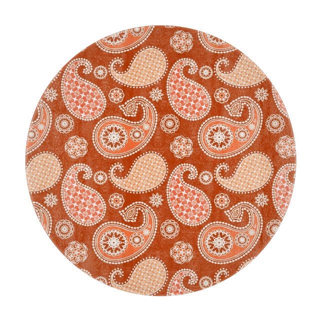 Planche À Découper Paisley motif, Mandarin Orange et Blanc (Devant)