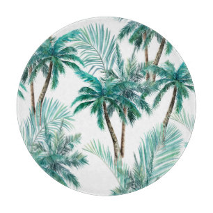 Planche À Découper Palmier tropical : Motif de la jungle aquarelle.