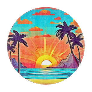 Planche À Découper Palmiers au coucher du soleil : Vue tropicale