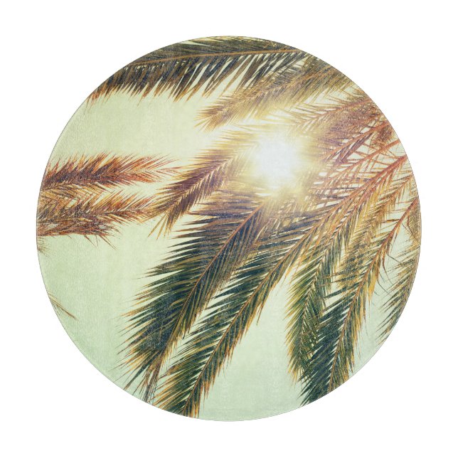 Planche À Découper Palmiers, Ciel Toné Vintage. (Devant)