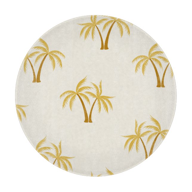 Planche À Découper Palmiers d'or : Textile Tropical. (Devant)