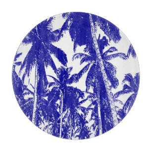 Planche À Découper Palmiers tropicaux Motif en bleu et blanc