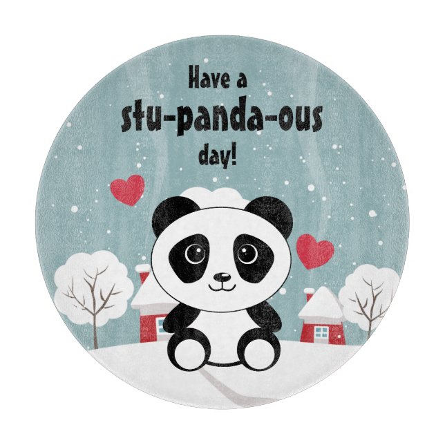 Planche À Découper Panda Bébé Cute En Hiver Gris Neige (Devant)