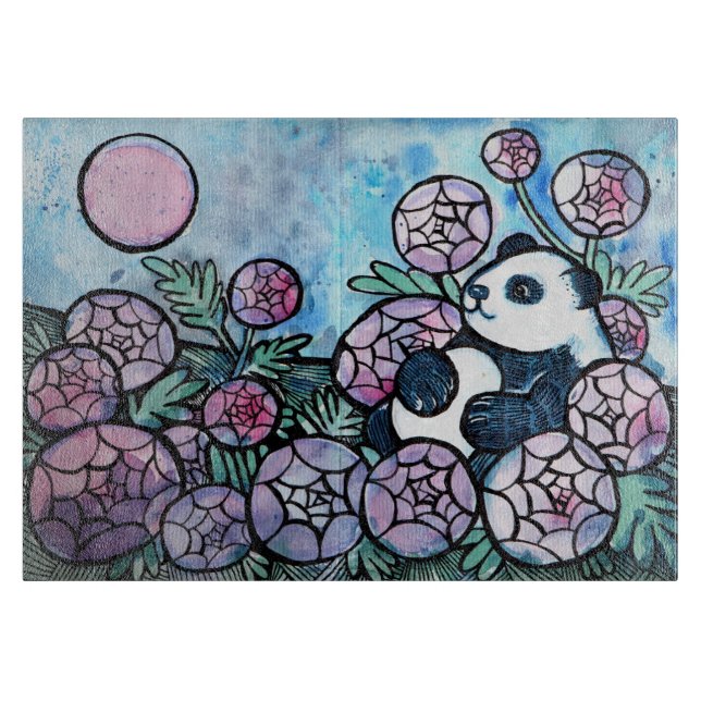 Planche À Découper Panda Ours Violet Fleurs Amateurs de la nature (Devant)