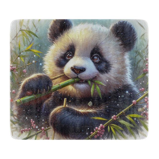 Planche À Découper Panda roux adorable mangeant du bambou (Devant)