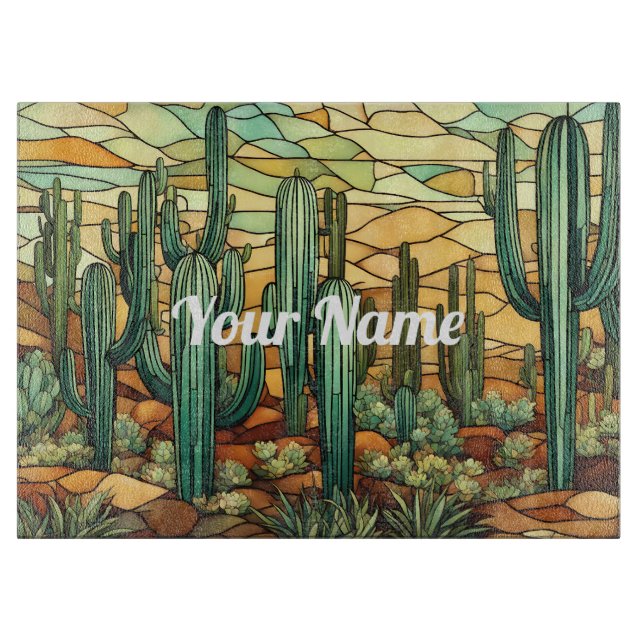 Planche À Découper Panneau de charm Cactus personnalisé en verre (Devant)