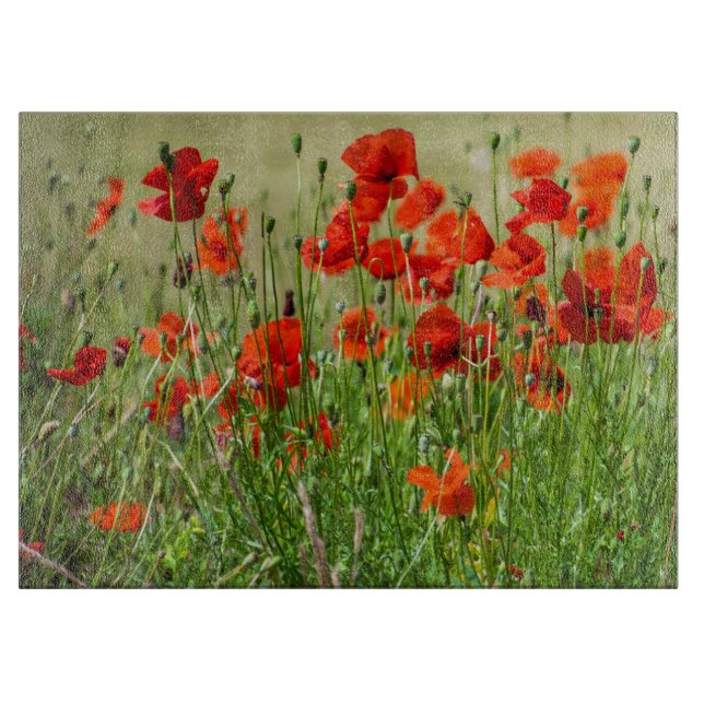 Planche À Découper Panneau de découpe de vue de champ de pavot rouge (Devant)