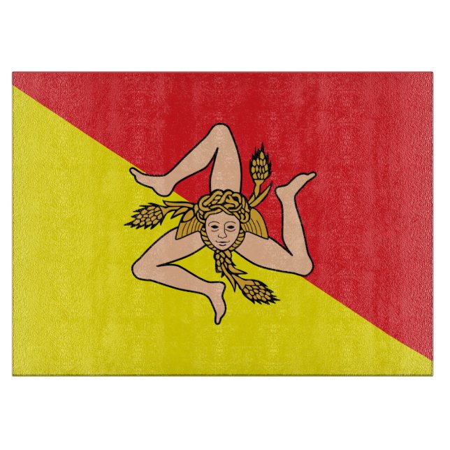 Planche À Découper Panneau de découpe en verre avec Drapeau de Sicile (Devant)