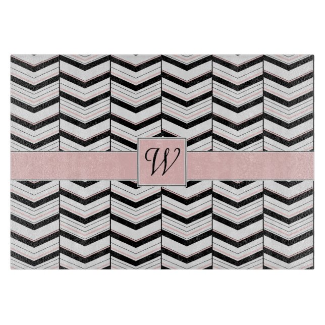 Planche À Découper Panneau de découpe en verre Chevron noir blanc et  (Devant)