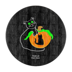Planche À Découper Panneau de découpe en verre Citrouille de chat noi