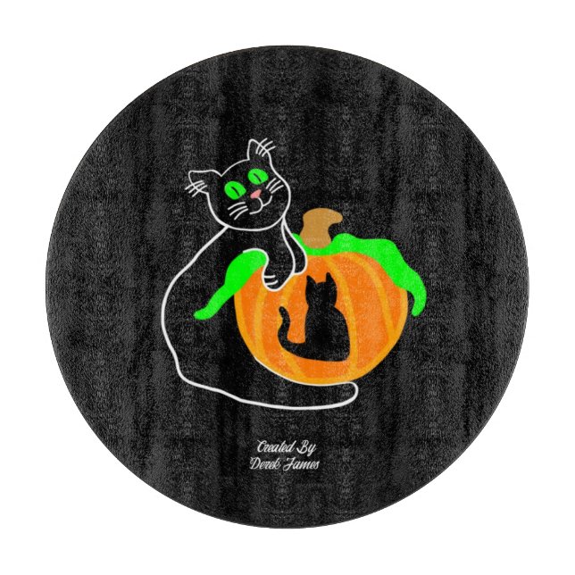 Planche À Découper Panneau de découpe en verre Citrouille de chat noi (Devant)