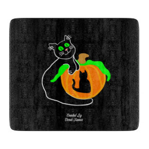 Planche À Découper Panneau de découpe en verre Citrouille de chat noi