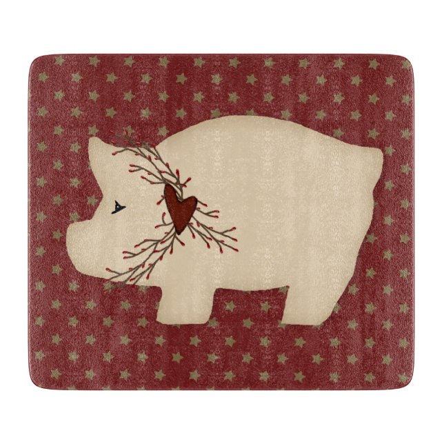 Planche À Découper Panneau de découpe en verre de porc primitif (Devant)