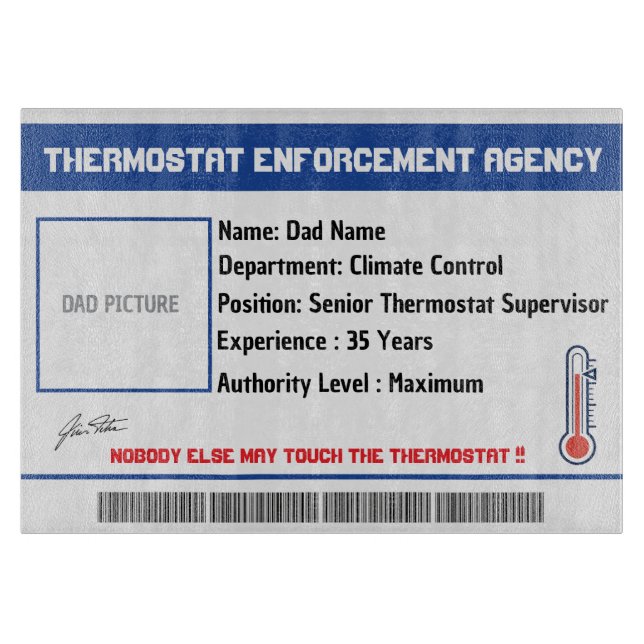 Planche À Découper Panneau d'identification de l'agence de thermostat (Devant)