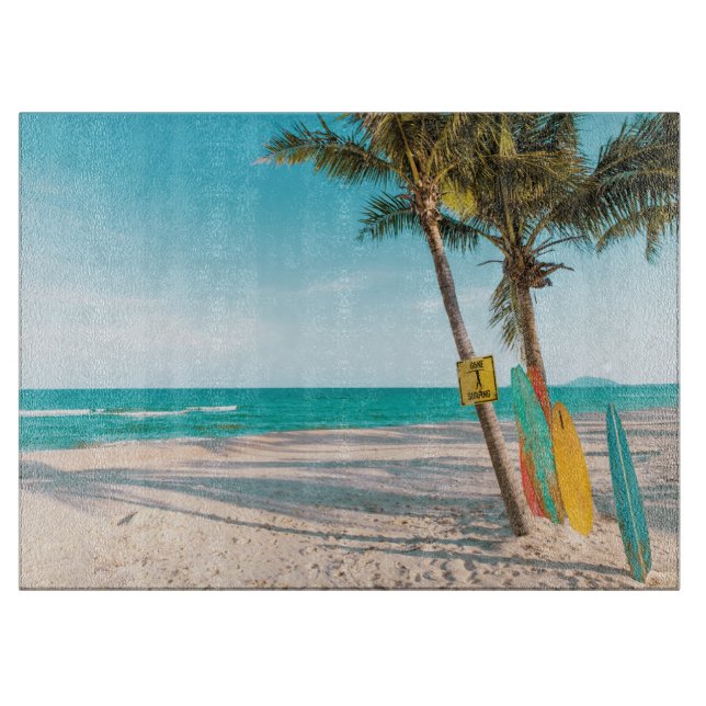 Planche À Découper Panneaux de surf sur la plage lancer oreiller (Devant)