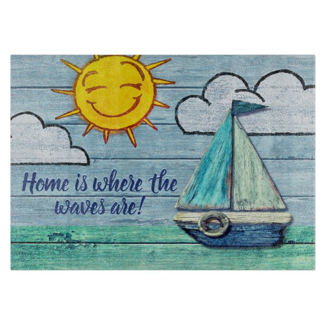 Planche À Découper Panneaux de verre Conception de la plage de Driftw (Devant)