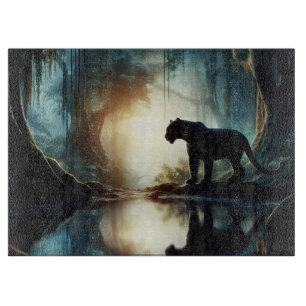 Planche À Découper Panthère noire réfléchie dans l'eau dans la glace