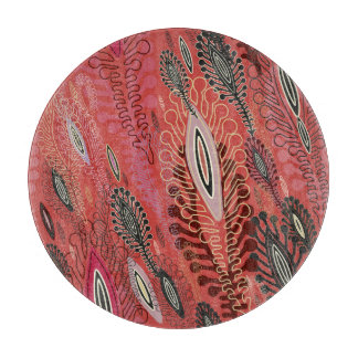 Planche À Découper Paon vintage rouge décoratif Motif sans couture