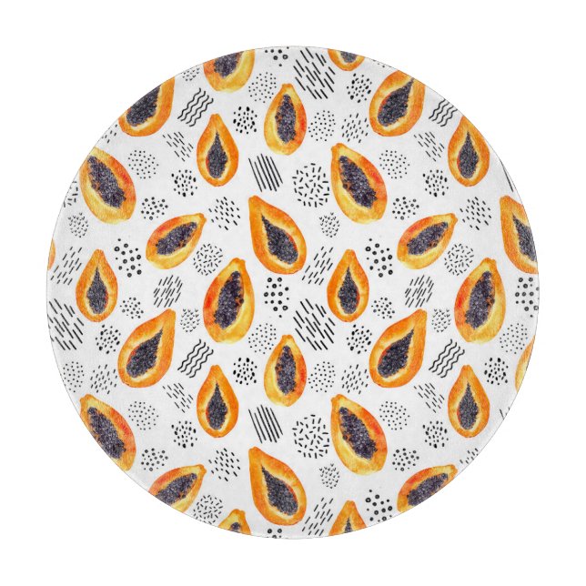 Planche À Découper Papaya fruits : motif d'aquarelle abstraite. (Devant)