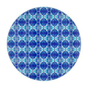 Planche À Découper Papier peint Art Déco motif - bleu cobalt et blanc