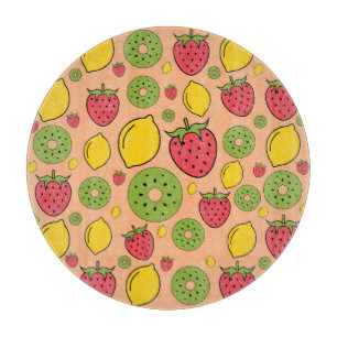 Planche À Découper Papier peint de fruits : fraises, citrons, kiwis.
