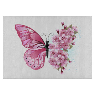 Planche À Découper Papillon à fleurs avec Sakura rose