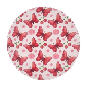 Planche À Découper Papillon aquarelle fantaisiste et motif cerise