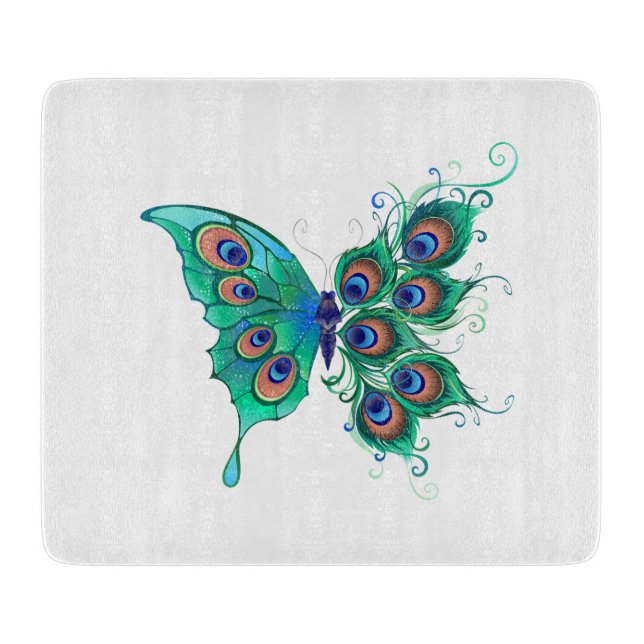 Planche À Découper Papillon aux plumes de paon vert (Devant)