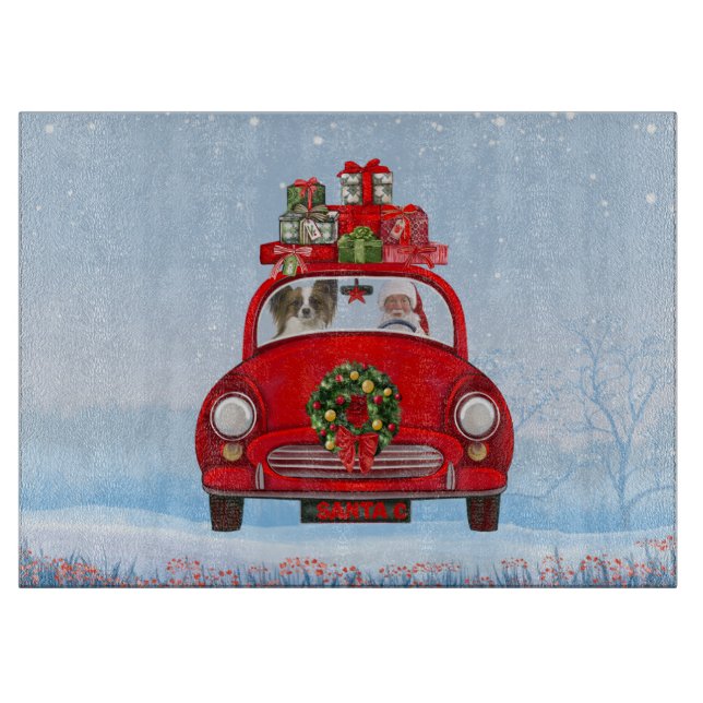 Planche À Découper Papillon Chien En Voiture Avec Le Père Noël (Devant)