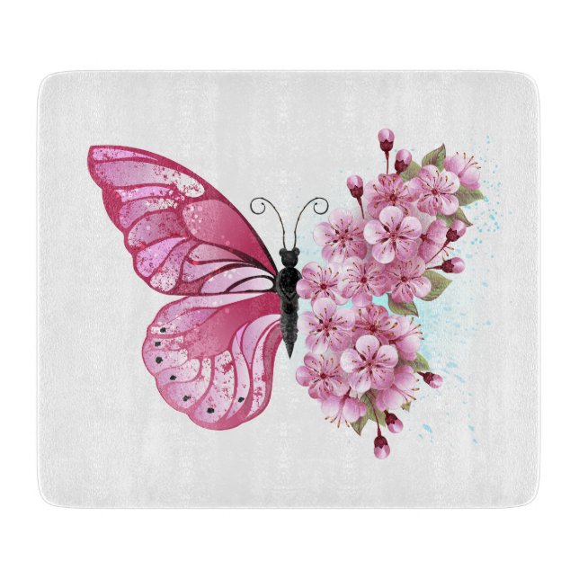 Planche À Découper Papillon de fleurs avec Sakura rose (Devant)