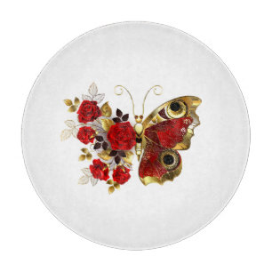 Planche À Découper Papillon de fleurs rouges aux roses rouges