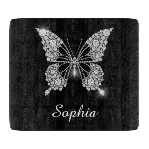 Planche À Découper Papillon Diamant Blanc, Nom de Script DIY, Noir