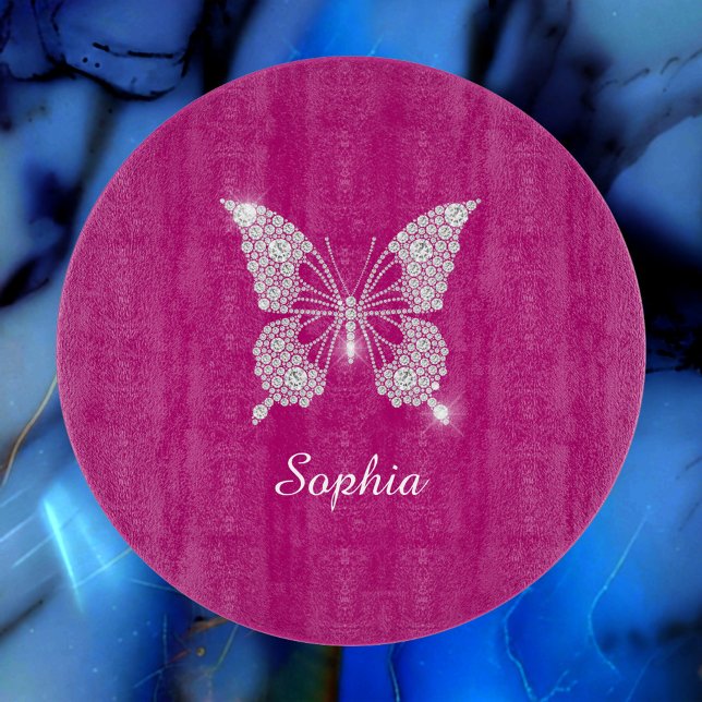 Planche À Découper Papillon Diamant Blanc, Nom en écriture, Fuchsia P (Créateur téléchargé)