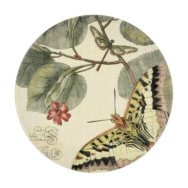 Planche À Découper Papillon et libellule à fleurs rouges (Devant)