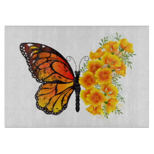Planche À Découper Papillon Fleur avec Pavot de Californie Jaune