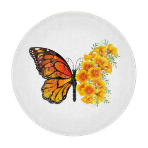 Planche À Découper Papillon Fleur avec Pavot de Californie Jaune