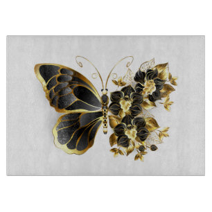 Planche À Découper Papillon fleur d'or avec orchidée noire